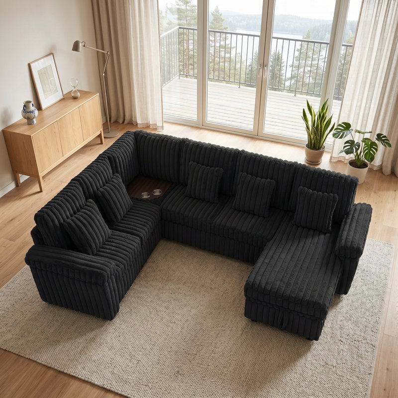 Canapé-lit modulaire en U avec rangement et table basse Ultimate Comfort Cloud, Noir