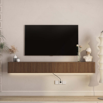 Meuble télé flottant avec lumières DEL et prise de courant pour le salon