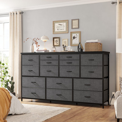 16 Drawer Dresser For Bedroom, 51.1" Wide Long Dresser With Charging Station For 60" Tv Stand,Gray