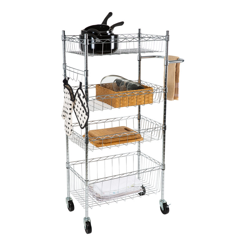Chrome 4-Tier Industrial Utility Cart with Casters
