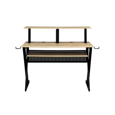 Bureau de musique en chêne naturel pour la production audio professionnelle - construction, plateau à clavier, support pour casque, grand espace de rangement, arrangement de cordon efficace, table d’enregistement 61