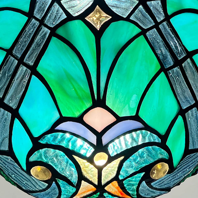 Tiffany Table Lamp Sea Green Stained Glass Accent Table Light Antique Style Desk Lamp Vintage Bedside Lamp for Living Room Bedroom