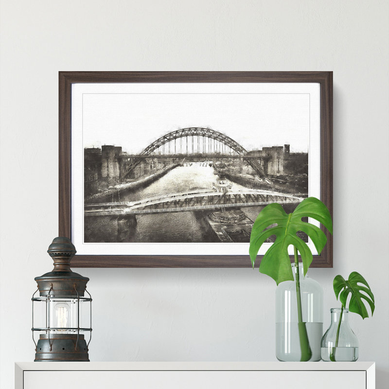 Tyne Bridge Linking Newcastle - Picture Frame Painting Print, Walnut Framed, 33cm H x 45cm W x 2cm D
