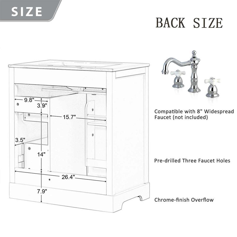 Ensemble de meuble-lavabo simple 30 po avec plateau Sivine, Blanc