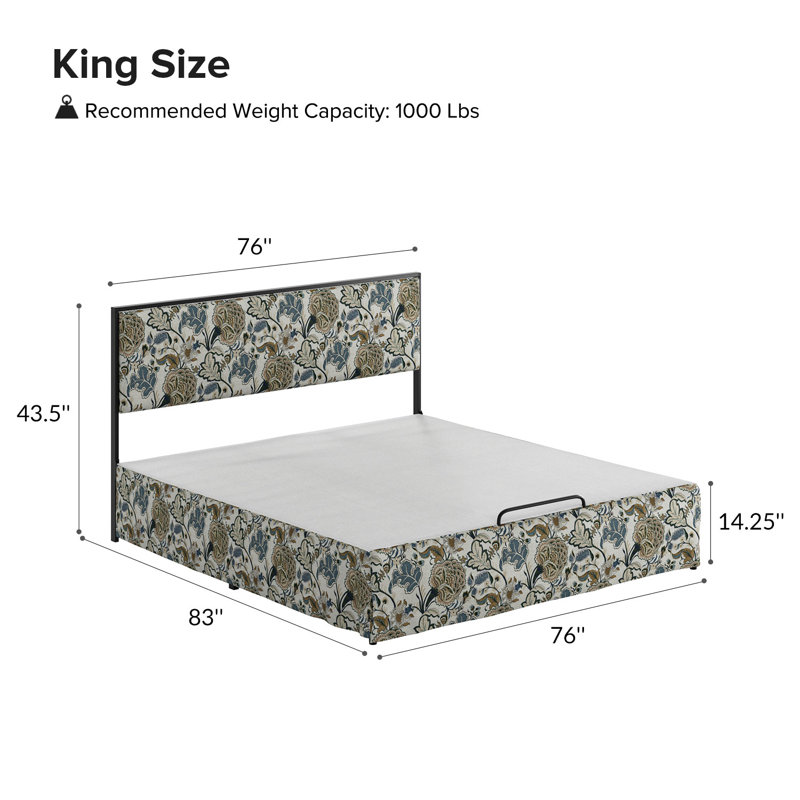 Neilius Upholstered Platform Bed with Washable Slipcover, King, Pattern Yellow