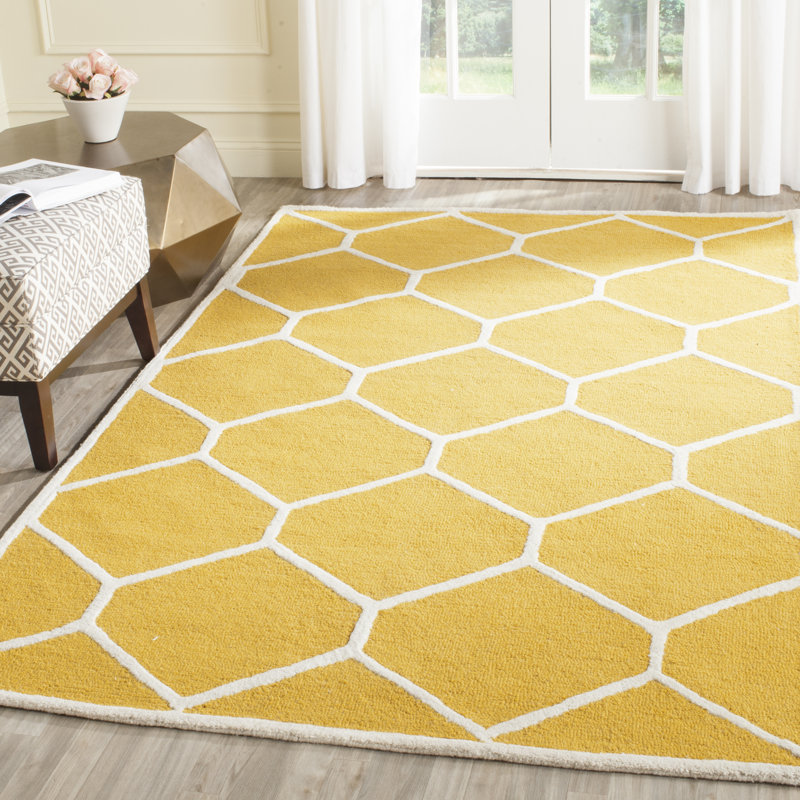 Sadowa Geometric Wool Hand Woven Area Rug, Rectangle 61 x 91 cm
