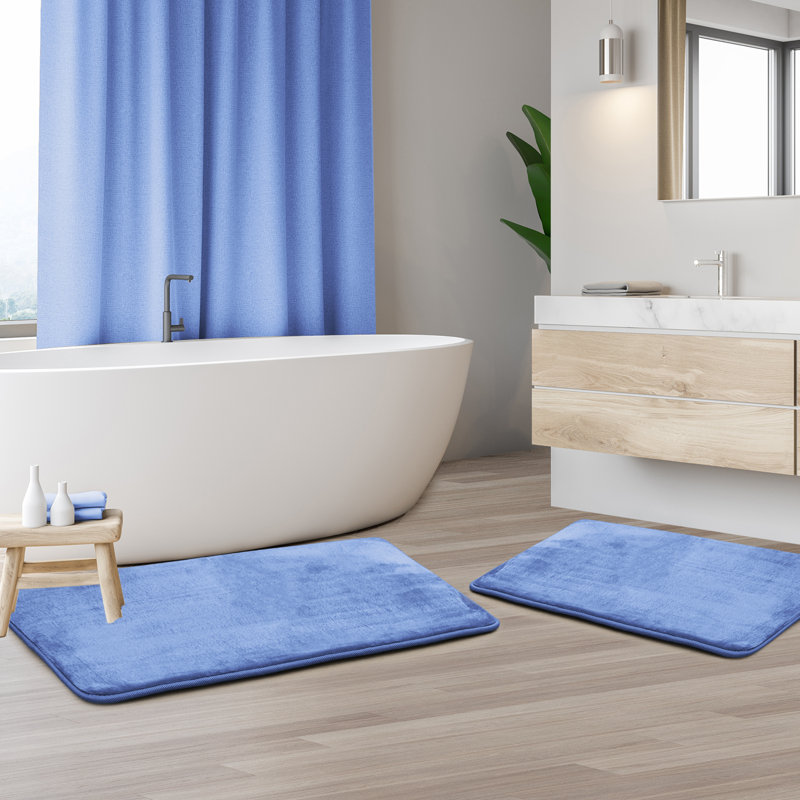 Steph Luxury Ultra Soft and Absorbent Memory Foam Bath Rug Set with Non-Slip Backing, Calm Blue