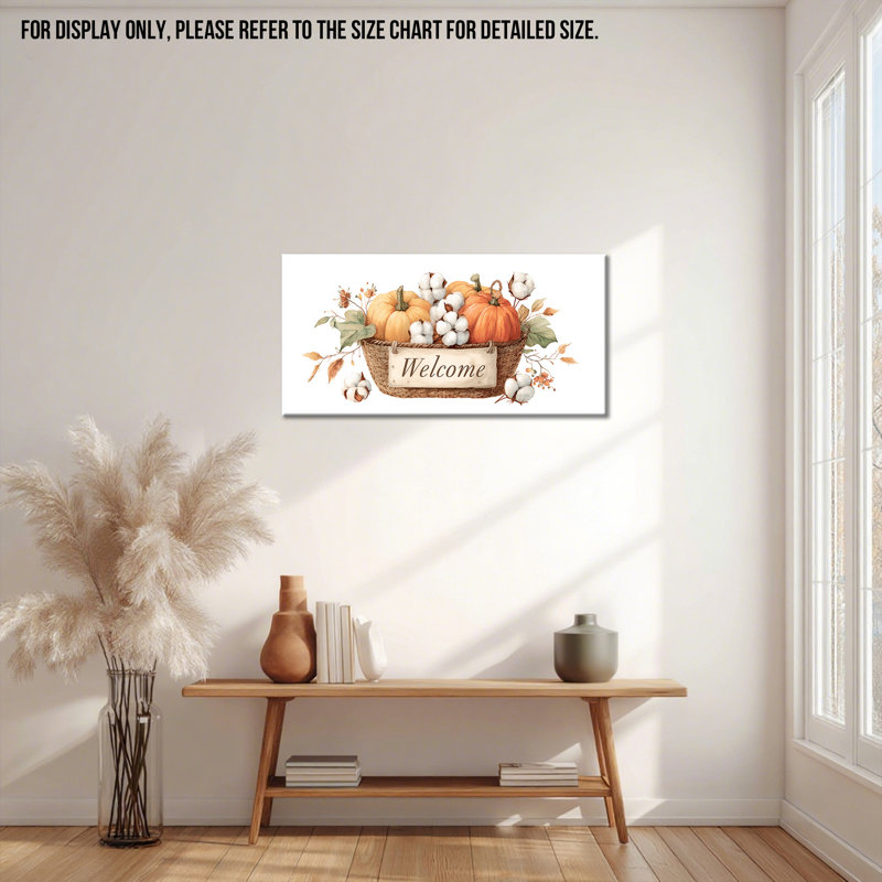 «Fall Welcome», art mural automne, citrouille et coton, décoration murale, impressions sur toile de campagne de l'Action de grâce pour le salon, impression sur toile tendue, 16 po x 32 po