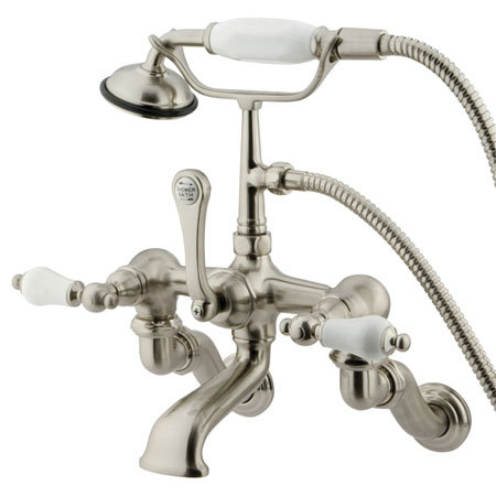 Kingston Brass Vintage Three-Handle 2-Hole Tub Wall Mount Clawfoot Tub Faucet with Hand Shower Kingston Brass 