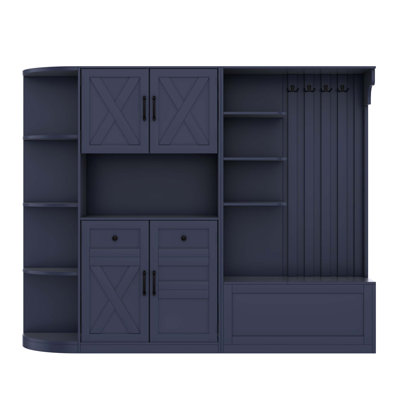 Multifunctional left-right combination hall cabinet (can be used separately) with storage and 4 hooks, storage cabinet/ hall tree 2 in 1