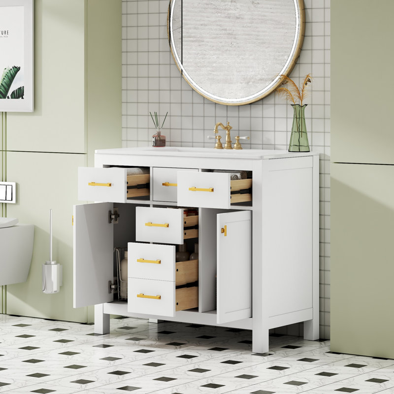 Meuble-lavabo autoportant avec 4 tiroirs Bathroon, Blanc