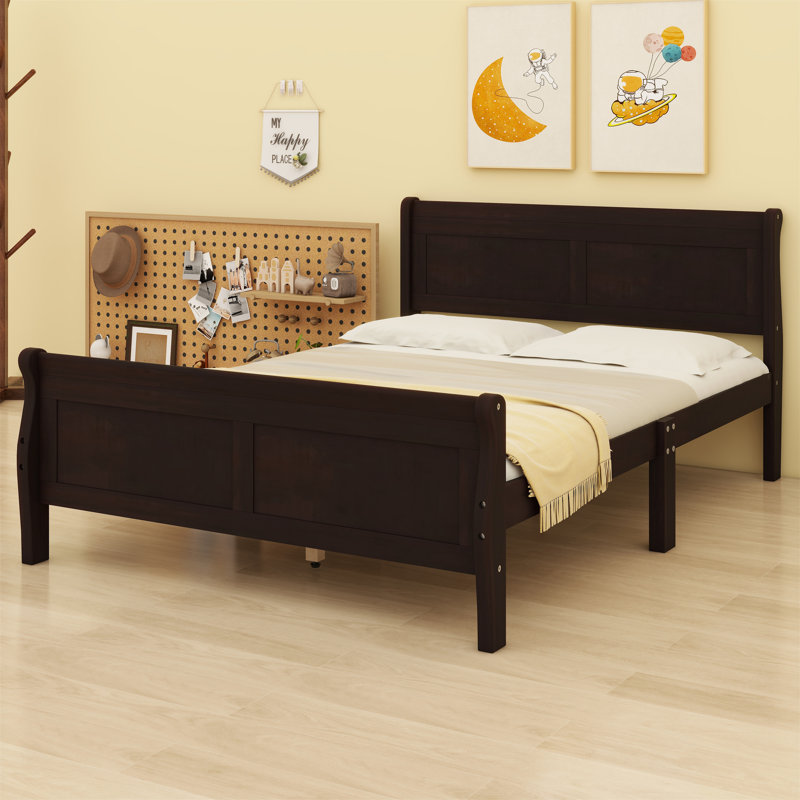 Lit plateforme en bois Marian avec tête de lit et support à lattes en bois, cadre de lit avec tête de lit , Double, Espresso