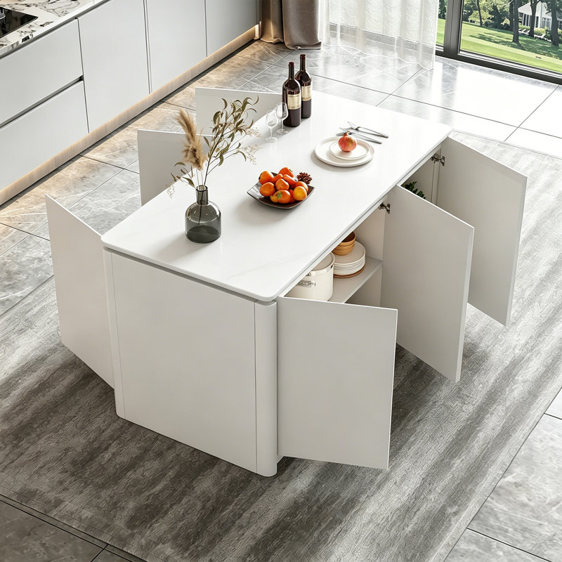 Îlot de cuisine avec comptoir spacieux et rangement, Blanc, H 33,46 po x l 47,24 po x P 23,62 po