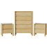 3 Piece Bedroom Set,5-drawer Dresser And 2 Nightstands, Beige