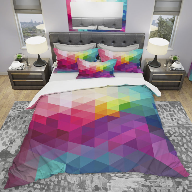 Abstract Colorful Pattern - Modern Contemporary Abstract Duvet Cover Set - Microfiber Polyester