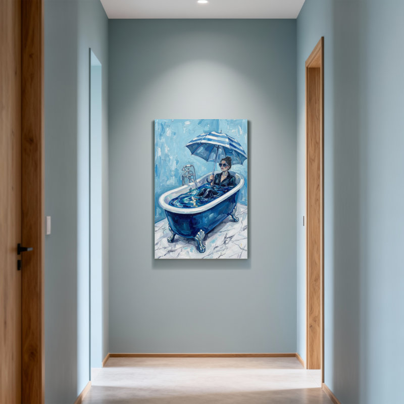 Art de bain et de blanchisserie dans une baignoire avec parapluie, H 24 po x l 16 po