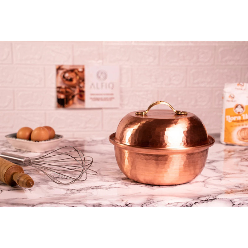 Copper Mixing Bowl with Lid | 12" Diameter Solid Copper Food Container Bowl| 5 Quarts Copper Kitchen Utensils