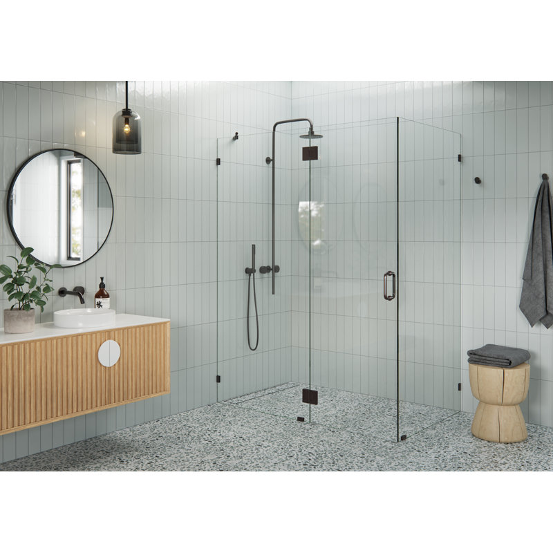 Halo 60 in. x 35 in. x 78 in. 90-degree Fully Frameless Glass Hinged Shower Enclosure, Oil Rubbed Bronze