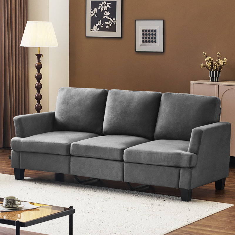 83.5" Upholstered Square Arm Suede Sofa, Gray