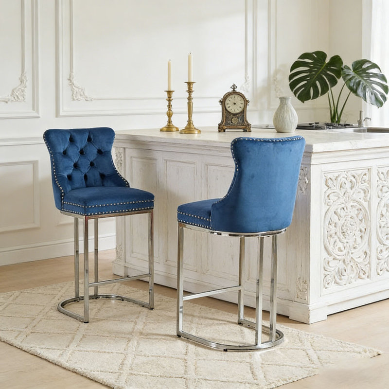 25" Counter Height Bar Stools Set, Blue