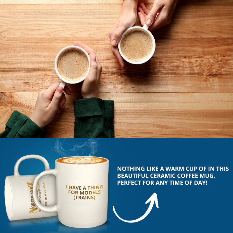 Northlandz Coffee Mug, White Ceramic Coffee Cup With Catchy Train Quote