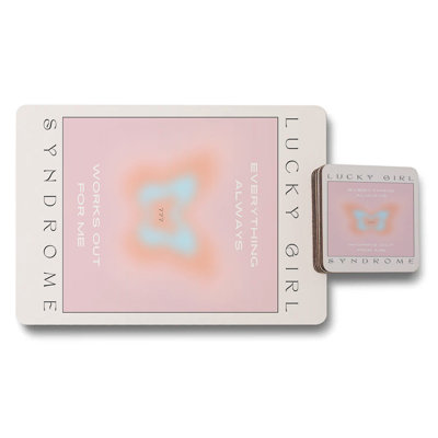 Lucky Girl Syndrome Placemat And Coaster Set 11x8 Inches With Wood Bottom High End Print Limited Edition