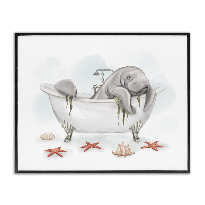 «Manatee Sea Life in Bathaign», art de la giclée encadrée par Ziwei Li, Giclée encadrée noir minuit