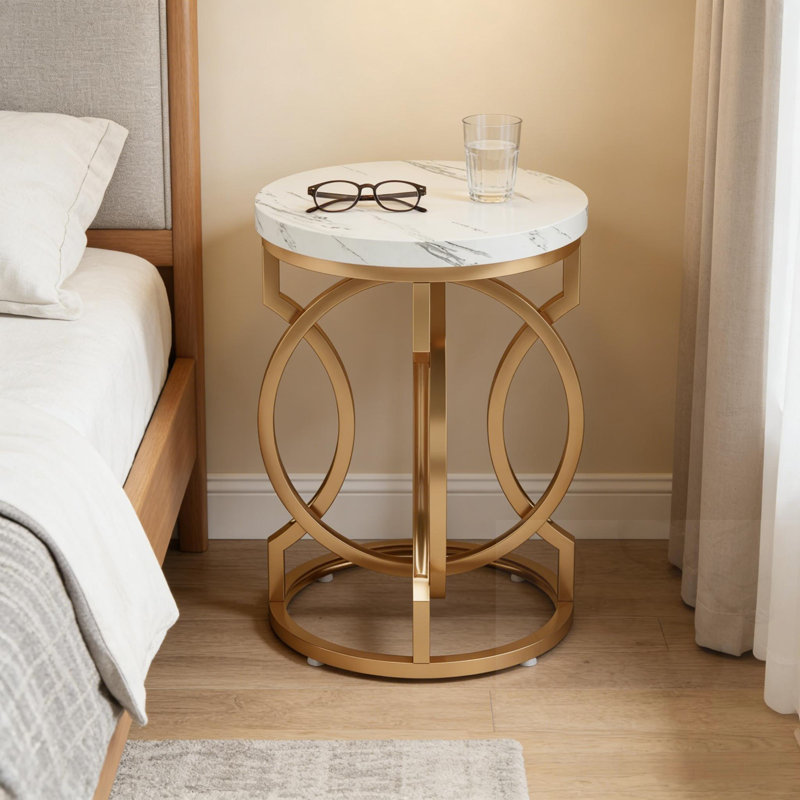 Petite table de bout ronde avec base en métal
