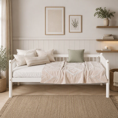 Wooden Daybed Sofa Bed with 3-Side Guardrails