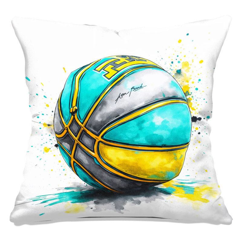 Coussins décoratifs Basketball, 14 X 14 pouces, Turquoise vif / gris clair clair