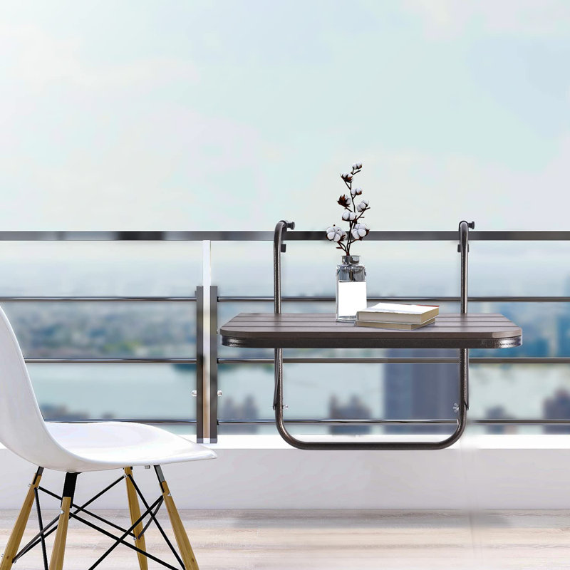 Balcony Railing Table Outdoor Hanging Folding Balcony Bar Table For Railings Patio Table On Railing Aluminium Metal Side Table Adjustable 23.6"(L) X 15.7"(W) Brown