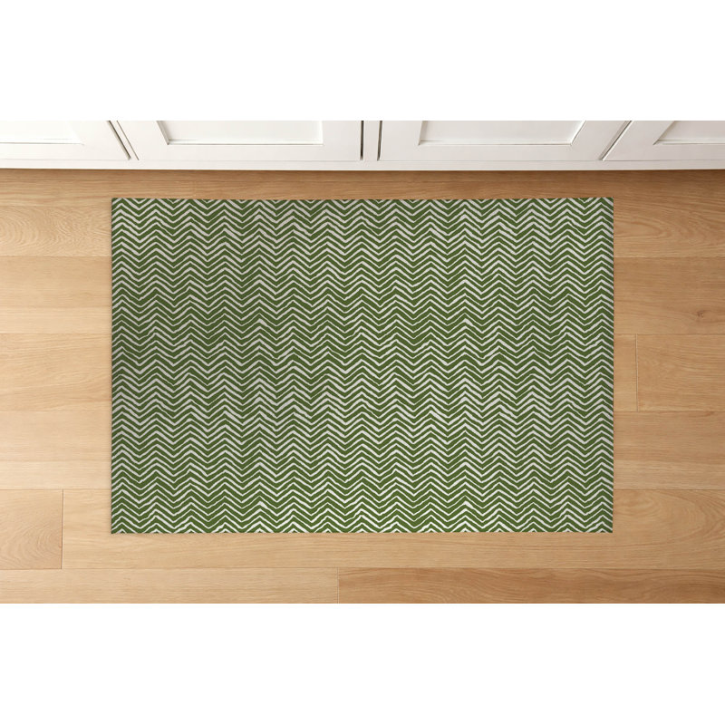 Tapis de cuisine Chevron, Rectangulaire 2 pi x 3 pi, Vert olive