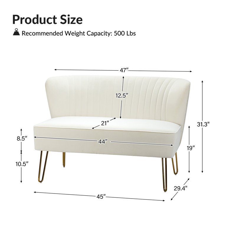 Leona Upholstered 45'' Loveseat, Ivory Velvet