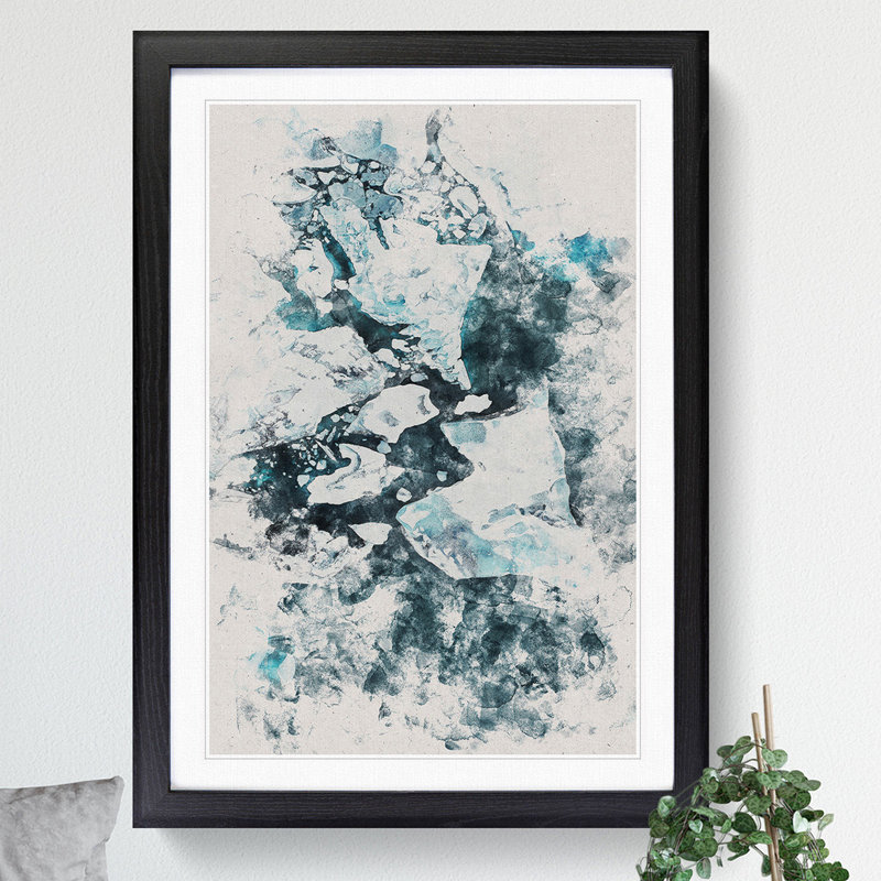 Broken Glacier in Iceland Watercolour - Picture Frame Graphic Art, 90cm H x 65cm W x 2cm D, Black