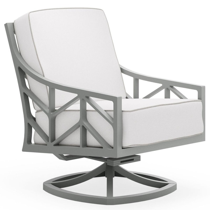 Swivel Lounge Chair, Chestnut Brown, Canvas Navy