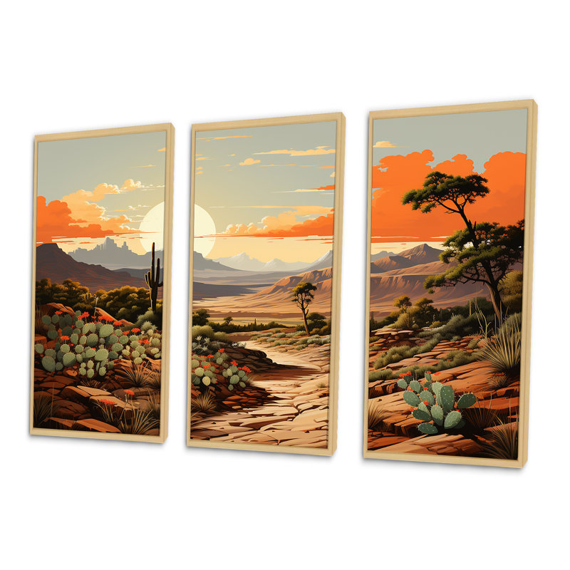 Cactus charme dans un paysage de montagne - ensemble d'art sur toile floral cactus, Cadre naturel flottant