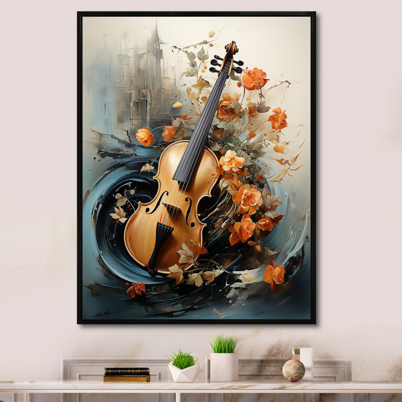 Rétro musique violon mélodie II - musique, art mural, Cadre flottant noir, 60" H x 28" W