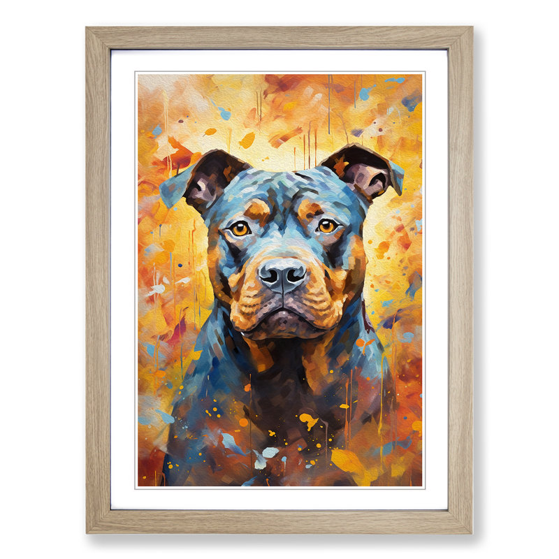 Staffordshire Bull Terrier Impressionism - Framed Print, Oak, 64cm H x 46cm W x 2cm D