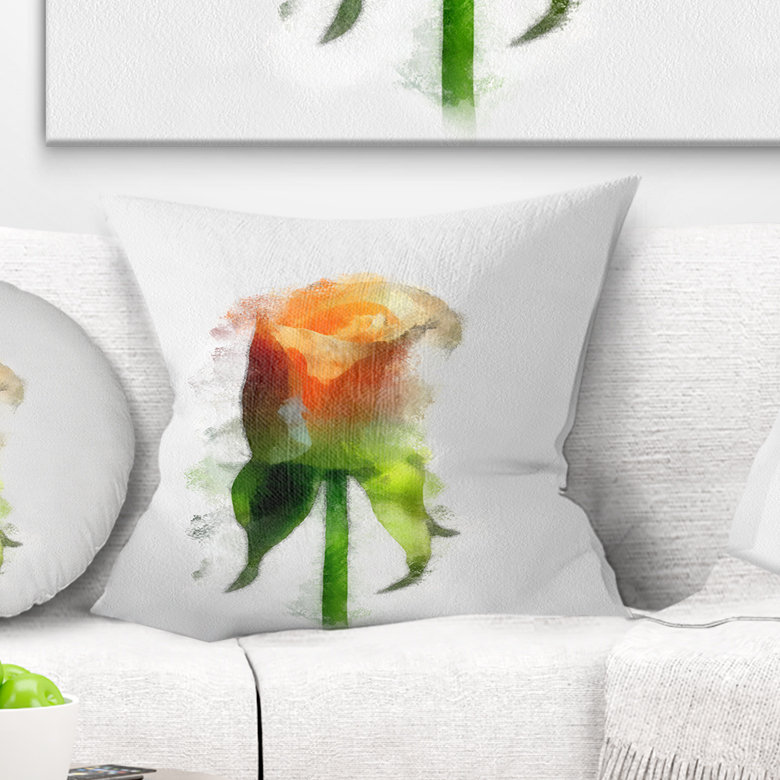Coussin décoratif à imprimé floral rose jaune, 16 po x 1 po, Carré