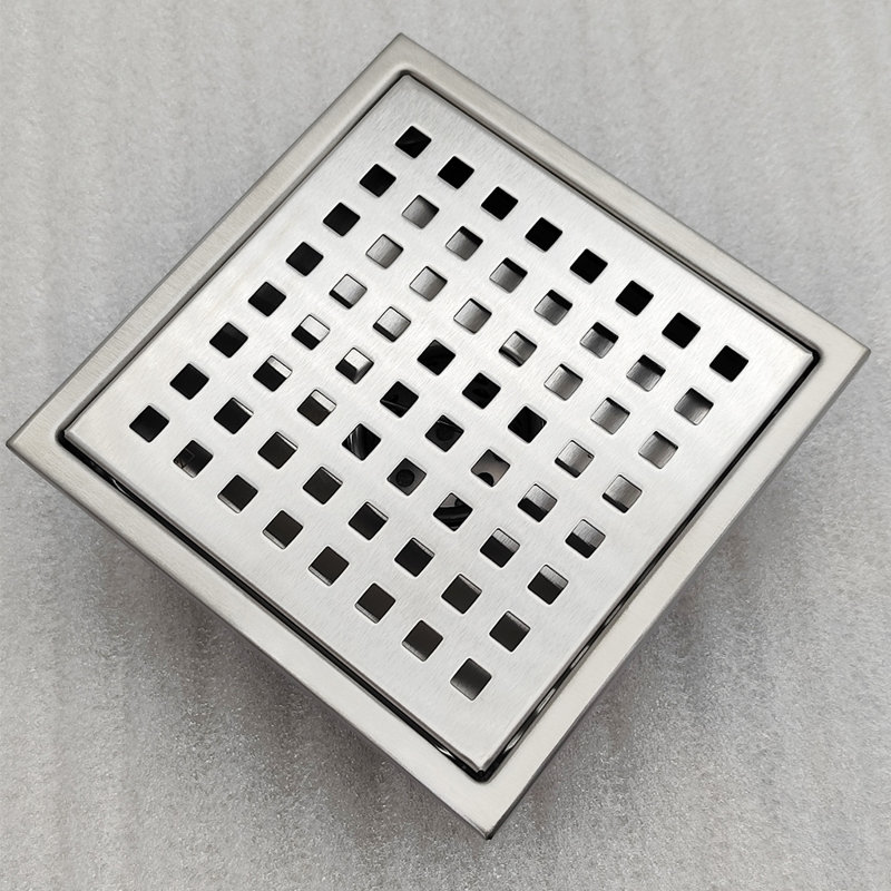 Oceanic 6”x6"x7/8" Shower Drain, Marine-grade 316 Stainless Steel, Grid Cover  With Hair Strainer, Stainless Steel