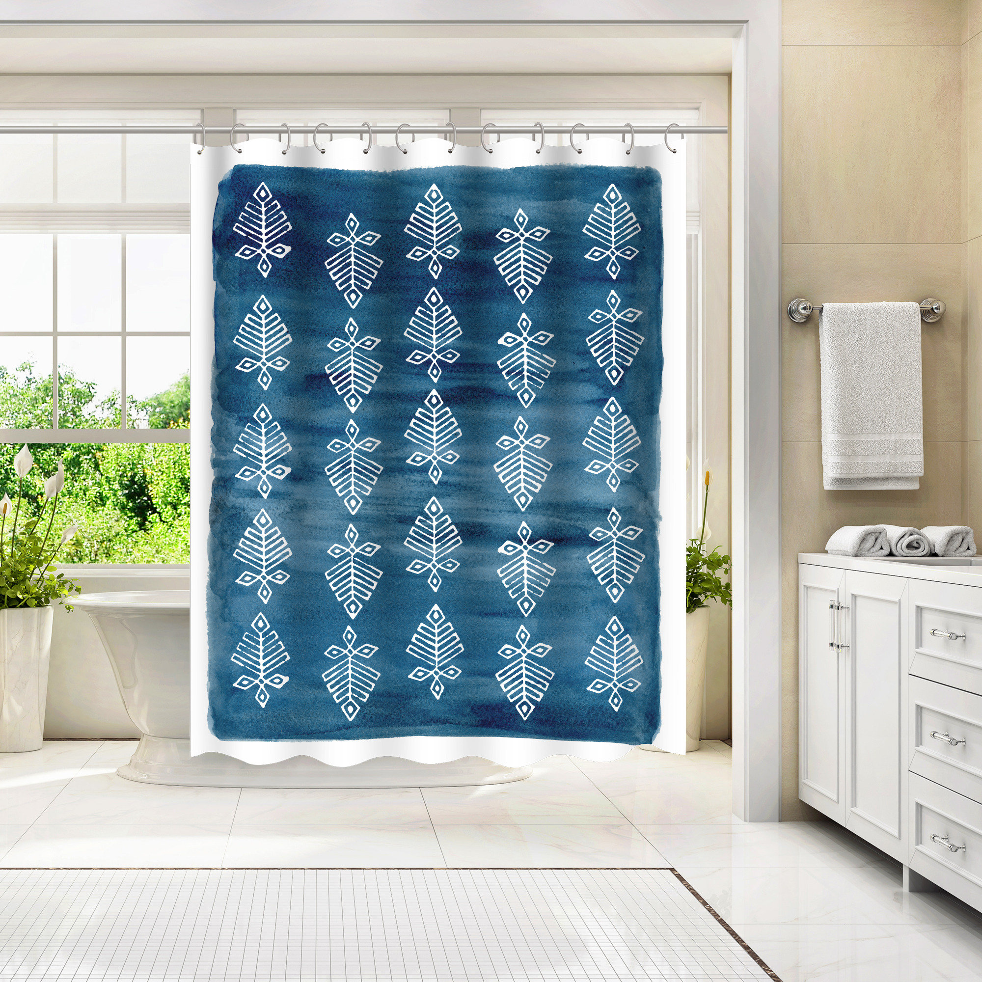 Nordic Shower Curtain Geometric Color Block Bath Curtains Bathroom