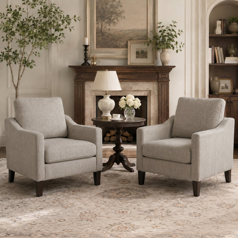 Fauteuil d'appoint rembourré avec pieds en bois massif, Brown, 2