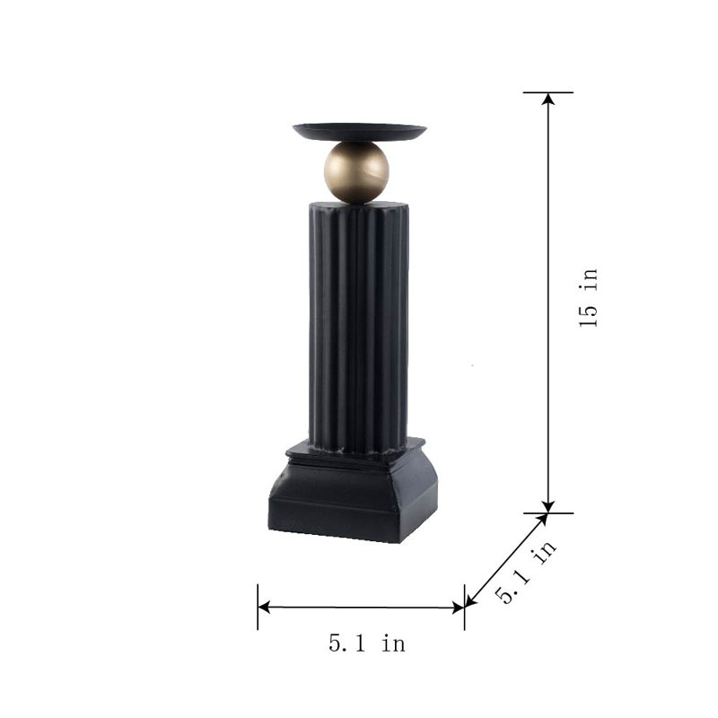 Porte-bougie en fer-noir, or, H 15 po x l 5 po x P 5 po