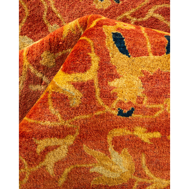 Tapis unique noué à la main orange 8 pi 2 po x 10 pi 4 po Kizzie