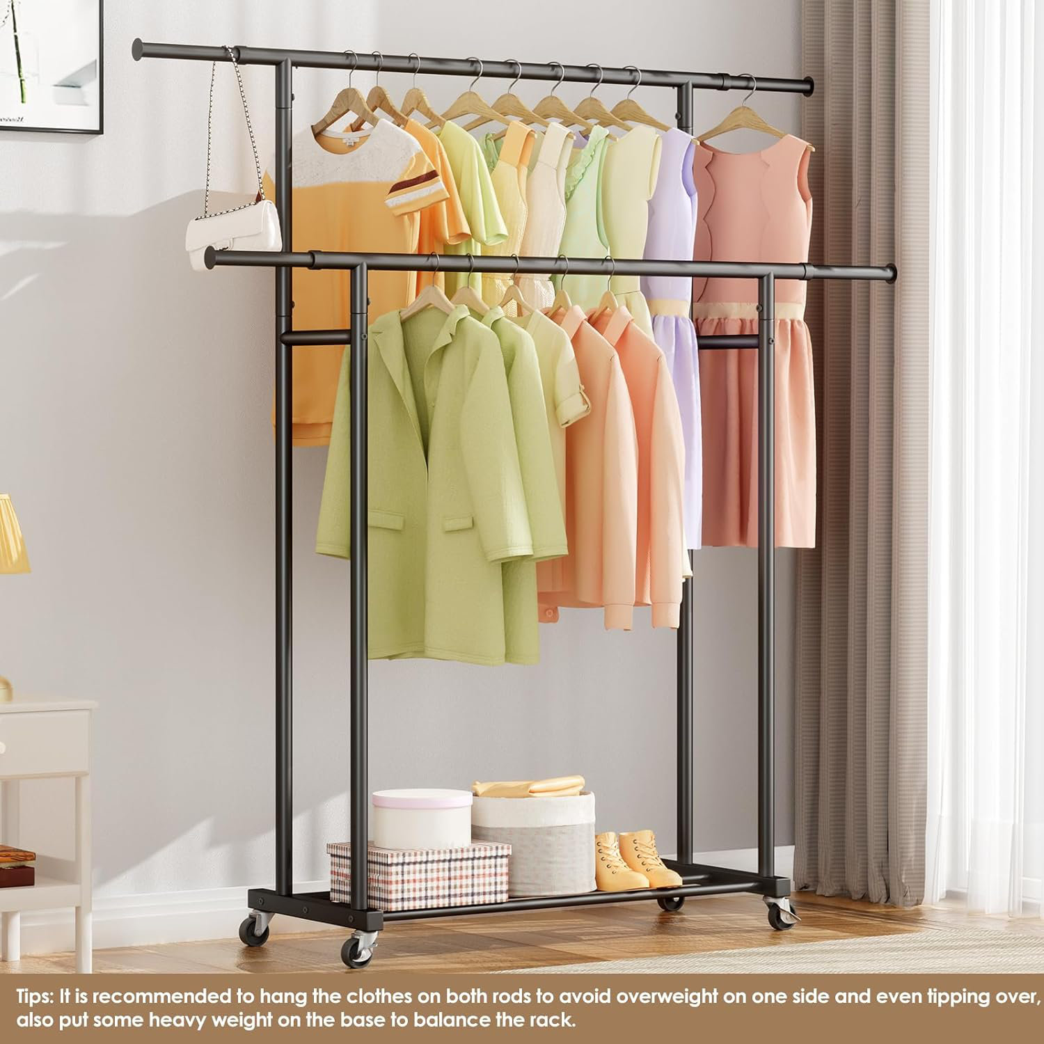 Rebrilliant Nerisse 63.4'' Metal Rolling Clothing Rack | Wayfair