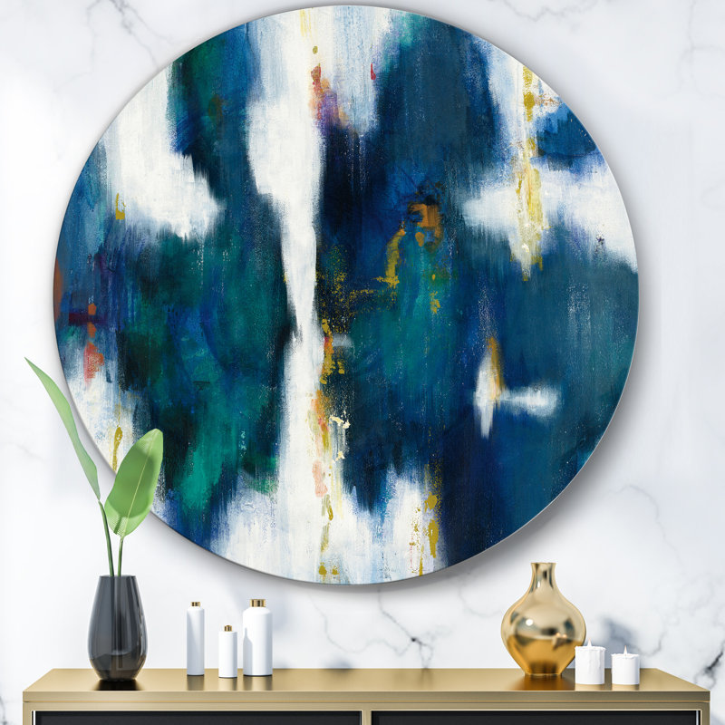«Blue Glam», art mural rond en métal, H 36 po x l 36 po