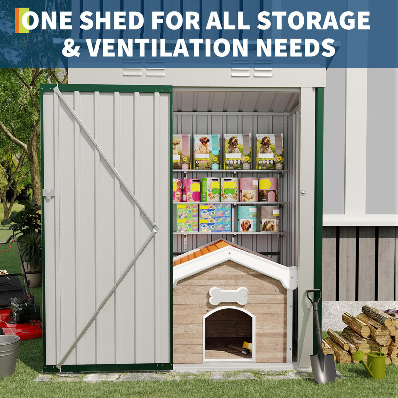 :5x3FT Metal Storage Shed, 67 Cu Ft Garden Tool Shed with Sloping Roof & Lockable Door, Compact Outdoor Cabinet for Patio Backyard