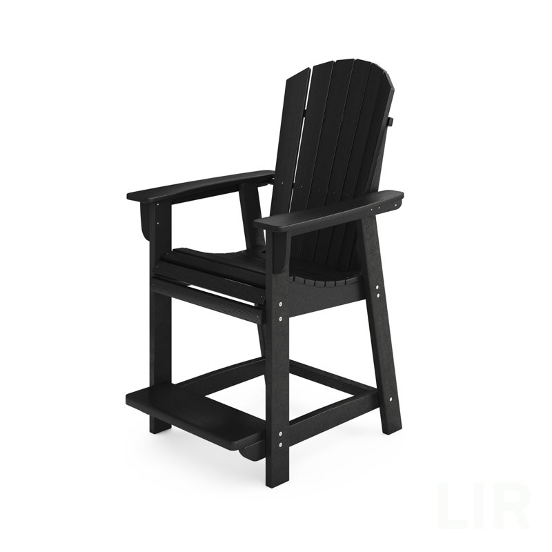 Black Adirondack Style Counter Chair – Stylish HDPE Poly Lumber For Dining, Patio, And Garden Comfort, Chair, Black