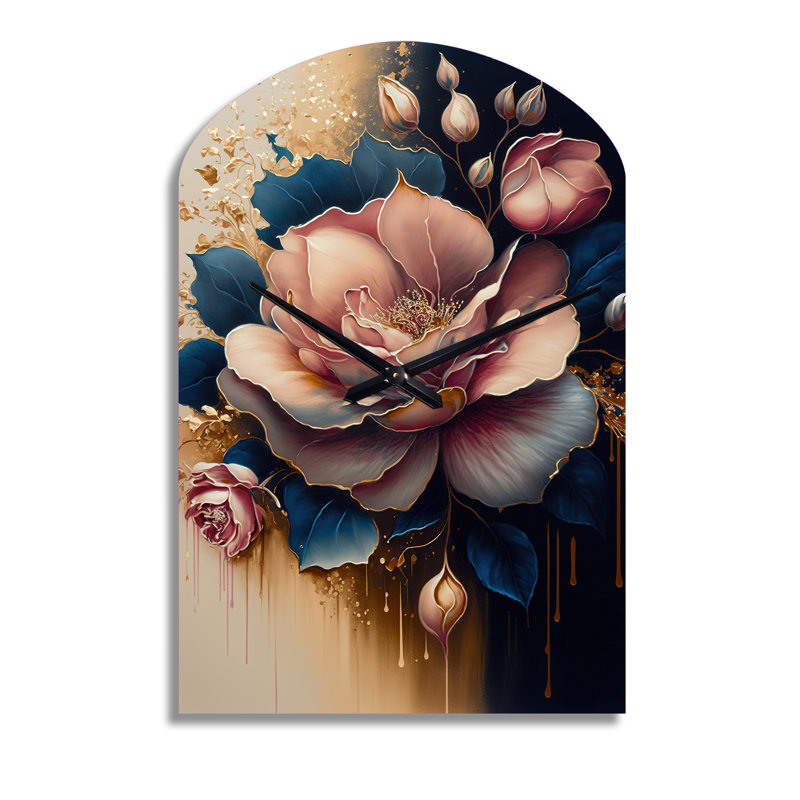 Decadent Pink And Blue Roses III - Arch Rose Metal Wall Clock, Pink Wall Clock Print, Moyenne