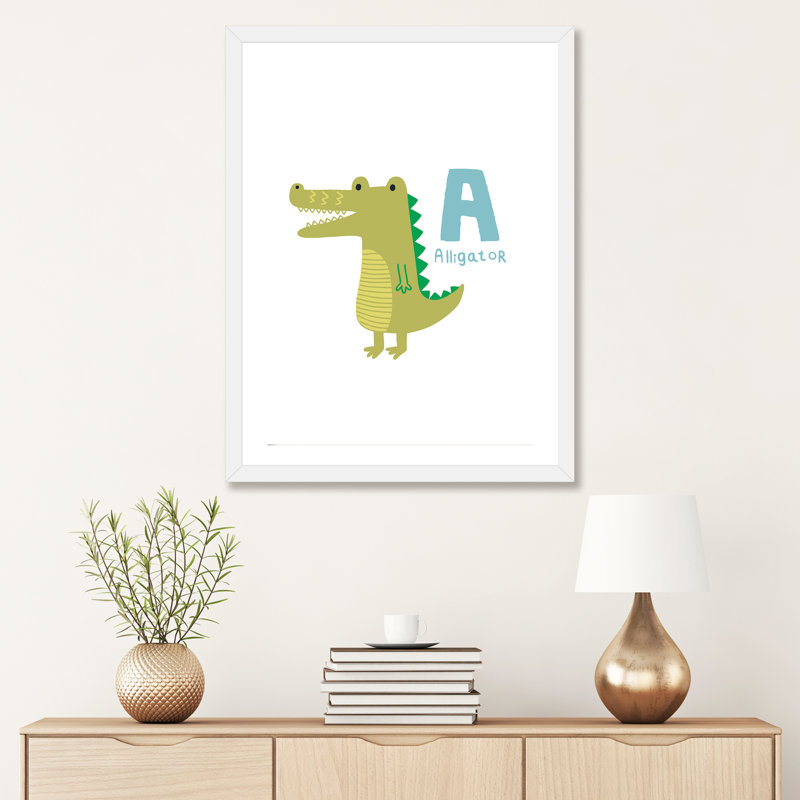 Animal Alphabet - A - impression d'art graphique, H 32 po x l 24 po x P 1 po, Papier encadré blanc, Blanc